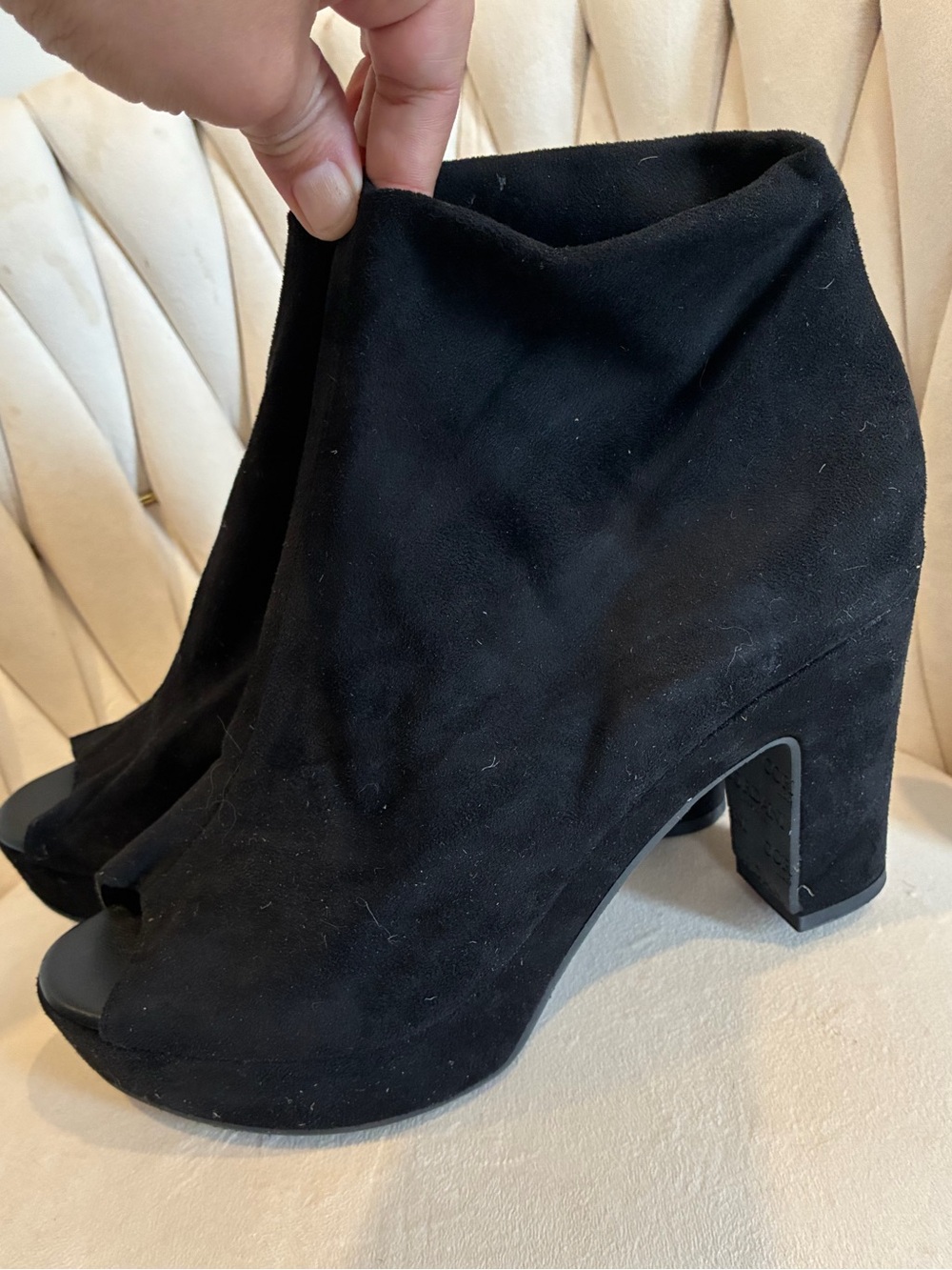 Cordani Black Suede Open-Toe Block Heel Ankle Booties